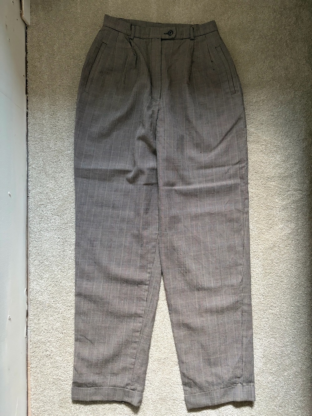 Women’s Classic Taupe Plaid Dress Pants - Tailored Fit